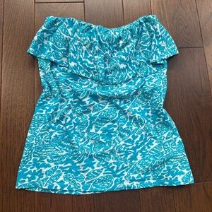 Lilly Pulitzer Teal and White Floral Tube Top